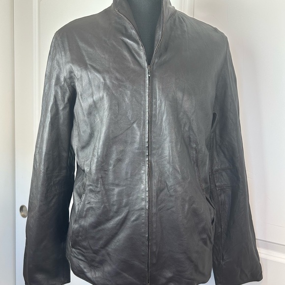 Talora women’s lamb leather zip up jacket Black Sz L lined mock neck Gothic Moto - Picture 1 of 7